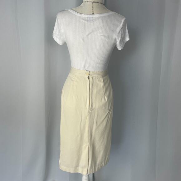 Vintage Pencil Skirt Size 8 Cream Off White Solid Midi Preppy Minimalist 80s 90s - Picture 8 of 14